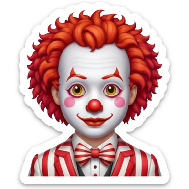 clown with bright red curly hair and white-red striped suit sticker