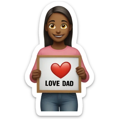 A girl holding a sign saying I love my dad sticker
