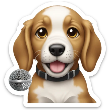 a puppie holding a microphone sticker