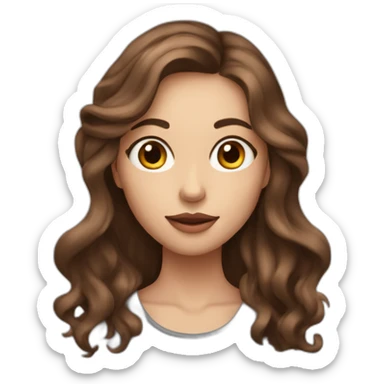 long wavy brown hair skinny girl with thin face and makeup from head to chest sticker