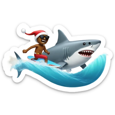 Santa surfing wearing sunglasses being Chased by a shark sticker