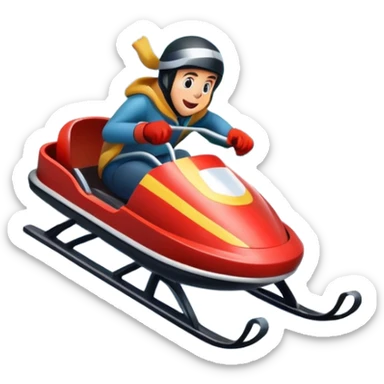 An icon featuring a sleek sled speeding down a snowy hill, with a snowy landscape and pine trees in the background. The motion lines and slight snow spray emphasize the thrill of the ride. Transparent background highlights the excitement and fun of sledding. sticker