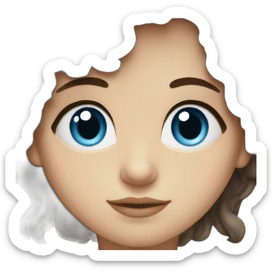 Brunette with bangs and wavy long hair drawing and blue eyes sticker