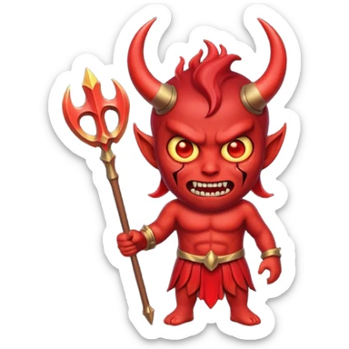 satan emoji holding a trident. make him red and scary sticker