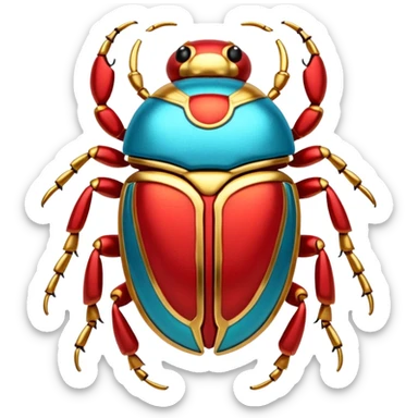colorful cyan, red, and gold, shiny ancient Egyptian-styled holy scarab trinket  sticker