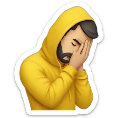 Armenian men in yellow sweatshirt holding his head. he has a headache sticker