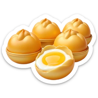 3D rendered traditional Hong Kong 鸡蛋仔 (egg puffs) fresh from mold with steam, distinctive egg-shaped bubbles, vibrant golden yellow, hyper-realistic texture, glossy surface, detailed bubbles sticker