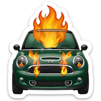 Mini cooper dark Green with fire emoji sticker