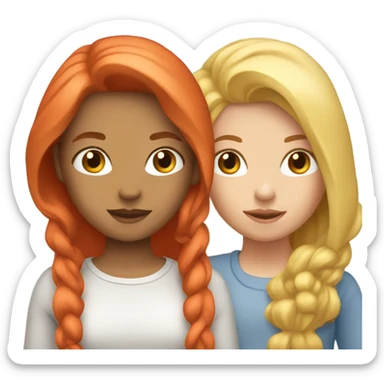 2 girls, white with blonde hair and white with red hair  sticker