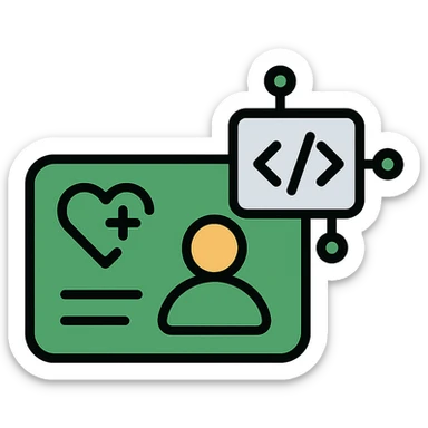 modern icon design for a clinic core application logo, green color, integrates a healthcard and a software-related icon, modern and clean aesthetic sticker