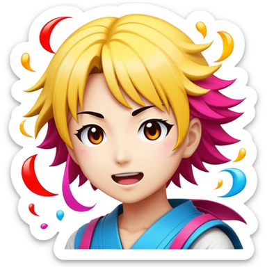 Cinematic Realistic Manga Comics Emoji, depicted as a dynamic stylized illustration inspired by Japanese manga art with bold lines and expressive characters, rendered with vibrant textures and energetic colorful lighting that captures its iconic style. sticker