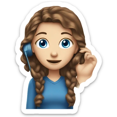 Girl with brown hair and blue eyes phoning   sticker