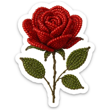 french beaded red rose, handmade look, visible wire, glossy beads, artistic, no background sticker