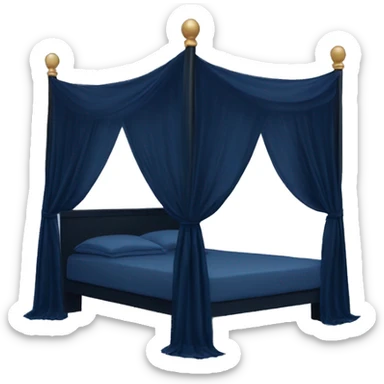Midnight blue canopy bed with sheer curtains sticker