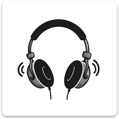 Hand-drawn sketch of black DJ headphones with sound waves sticker