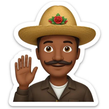 Mexican with a mustache giving thanks while taking off his hat sticker