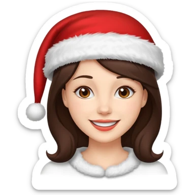 brunette woman with wearing Santa sticker