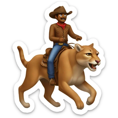 Cowboy riding a cougar  sticker