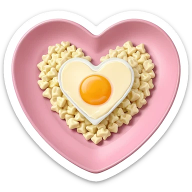 egg salad in a light pink heart shaped plate sticker