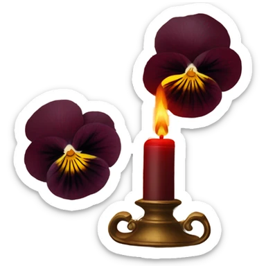 A handwritten letter with deep red pansies and a flickering ornate candle sticker