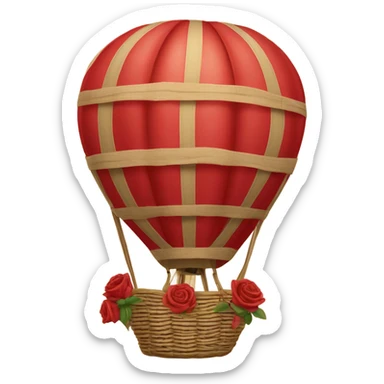 red hot air balloon and beige basket with roses sticker