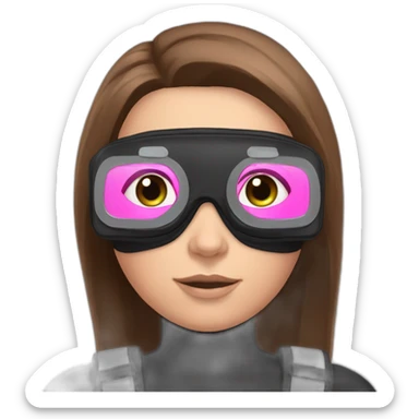 woman with blues eyes, large and straight brown hair, pink diving mask with a single crystal. underwater black and pink suit sticker