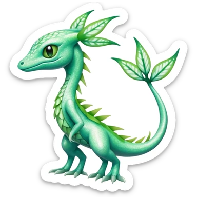 Sparkly White And Green Natural Flowery Colorful Grovyle-Salandit-Celebi--Fakémon-hybrid-creature (full body)  sticker
