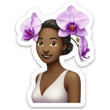 women with orchid happy sticker