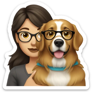 Brunette girl with glasses and her golden retriever  sticker