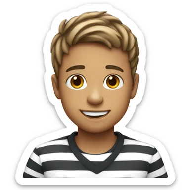 smiling boy in striped shirt sticker