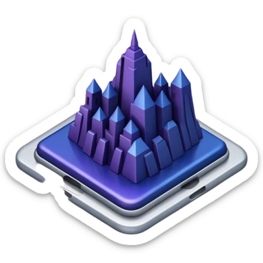 Landmark above the map. Colors: dark purple, dark blue, black, silver. Style: metallic, realistic sticker