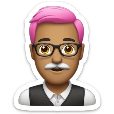 A man with a pink beard, black mustache and glasses sticker
