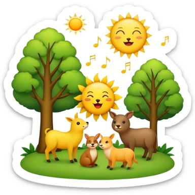 create me an emoji wih sun, trees, singing animals sticker