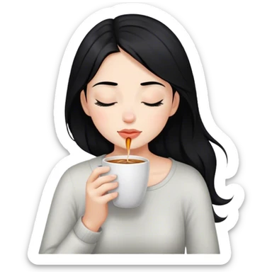 girl with black hair sipping coffee eyes closed sticker