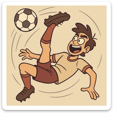 a person performing a bicycle kick, hitting a ball, dynamic action pose, clear ball and motion, energetic expression sticker