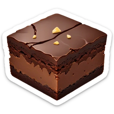 Cinematic Realistic Brownies, rich and dense with a deep chocolate hue, slightly cracked on top revealing the fudgy center, soft light reflecting off the warm surface, a few crumbs scattered around, glowing with an indulgent and comforting texture. sticker