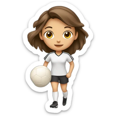 Fille footballeuse brune beige qui cour avec un ballon  sticker