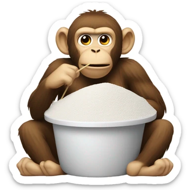 stressed out monkey with a mountain of flour in front of him and a straw sticker