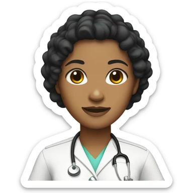 Tan nurse with black curly hair sticker