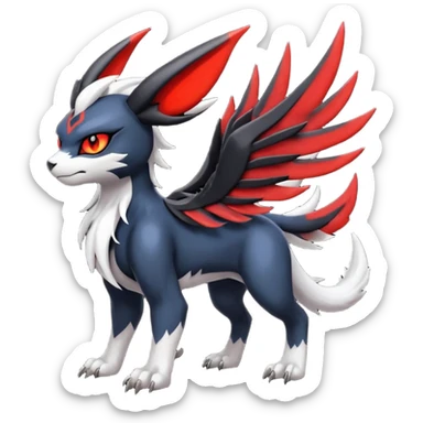 Handsome cool badass edgy Absol-Litten-Umbreon-Giratina-Yveltal-Pokémon-Fakémon-fusion-hybrid-creature, full body sticker