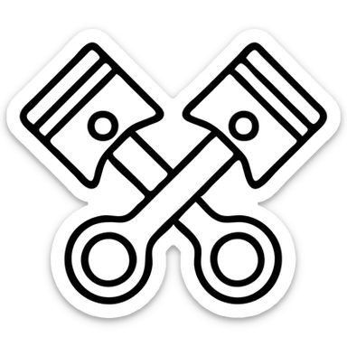 two pistons crossed into an X shape, light baby pink, outlined icon style sticker