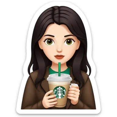 Dark hair white girl drinking starbucks sticker