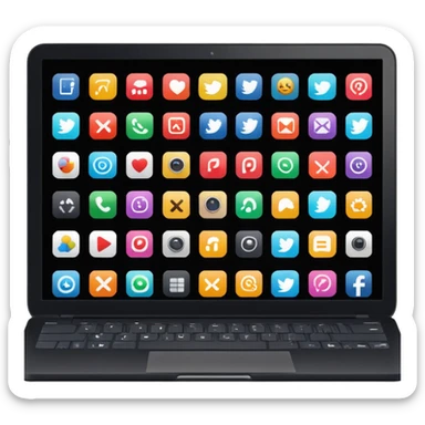 A black laptop displaying app icons in a 6x4 grid sticker