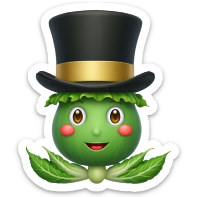 green vegetable with a top hat sticker