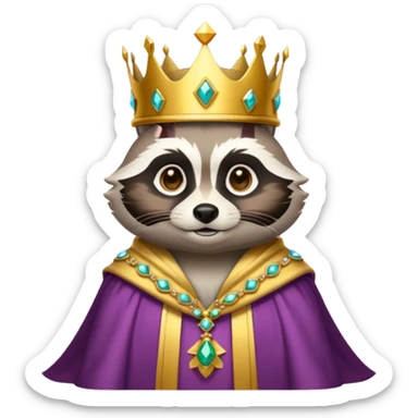 King Racoon with gold jewelled crown sticker