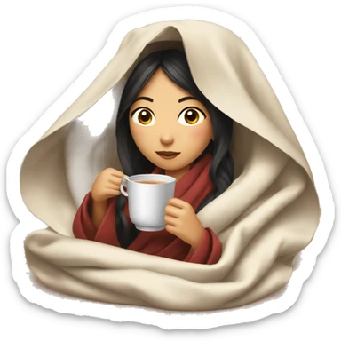 asian girl inside a blanket sipping tea sticker