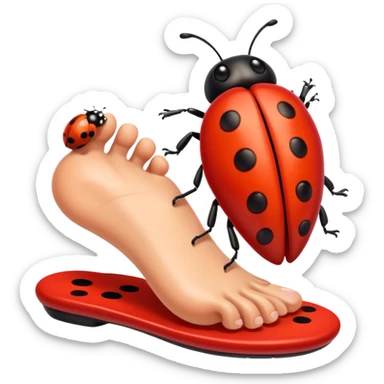 showing a cartoon human foot stepping on a small bug (like a ladybug), slightly squished but cartoonish, no violence, playful Apple emoji style sticker