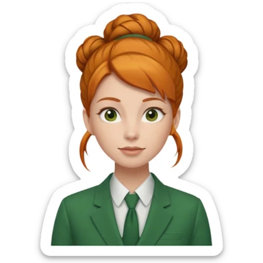 ginger woman with bun hair with green suit  sticker