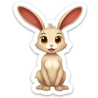Cute, Anthro, Sona, Dark-Brown, Normal-type-Ground-type Tan-Rabbit-Fakémon with Dark-Red eyes, beige ears, beige belly, beige paws, beige feet, beige freckles, full body sticker