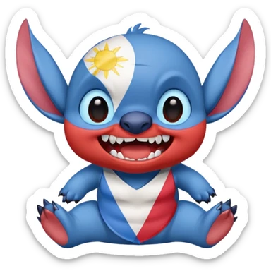 Stitch with sharp teeth, plotting pose, Filipino flag colors sticker
